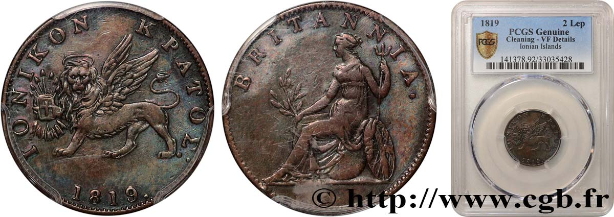 ÎLES IONIENNES 2 Lepta 1819  TTB PCGS