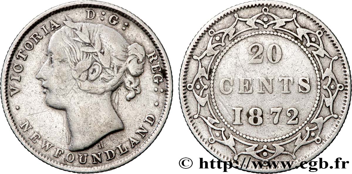 TERRE-NEUVE 20 Cents Victoria 1872 Heaton TTB