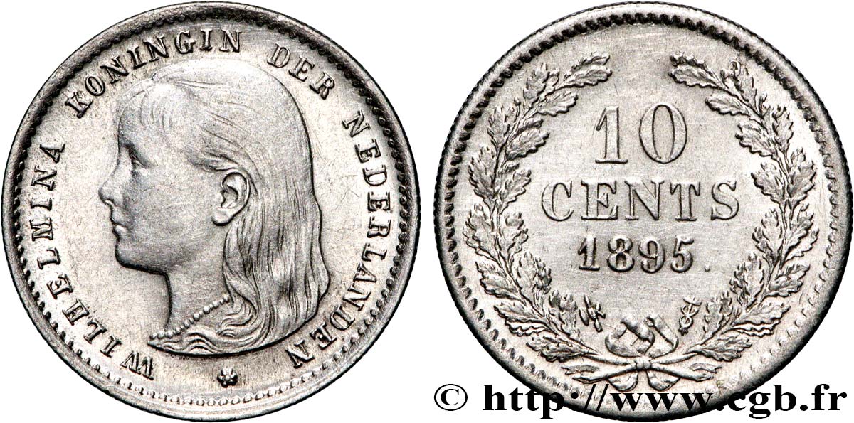 NETHERLANDS 10 Cents Wilhelmine 1895 Utrecht AU