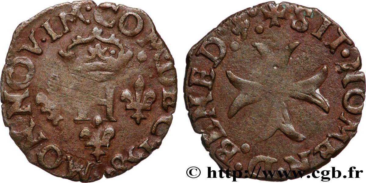 ITALIE - DECIANE 1 Liard à l H couronnée au nom de Delfino Tizzone 1584 Déciane (Desana) TTB