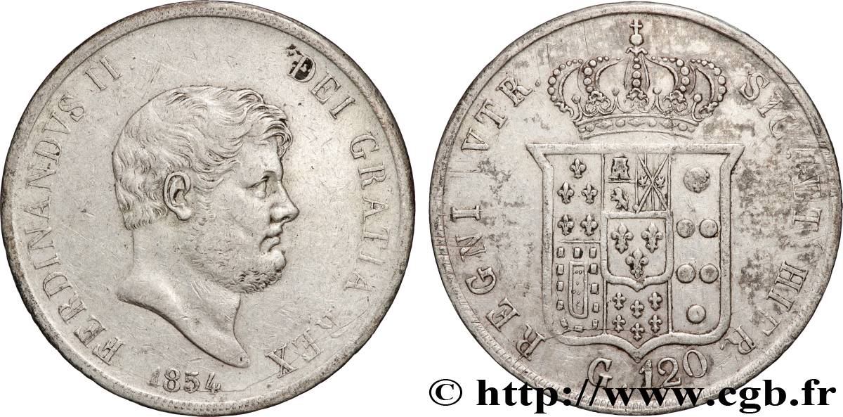 ITALIEN - KÖNIGREICH BEIDER SIZILIEN - FERDINAND II. 120 Grana 1854 Naples fSS/SS