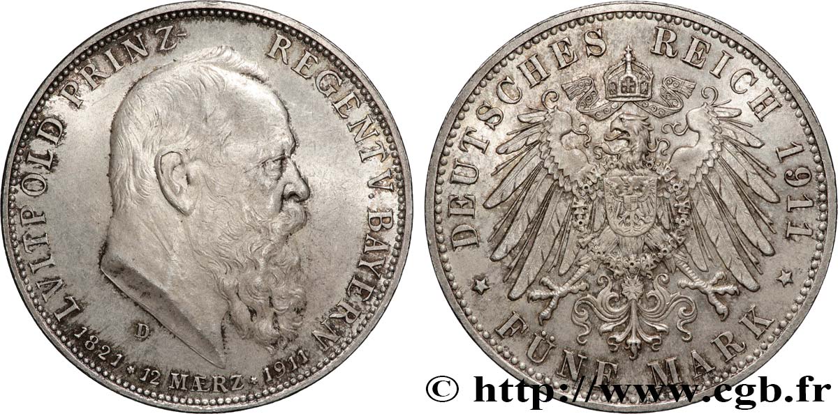 ALLEMAGNE - BAVIÈRE 5 Mark Léopold 1911 Munich  SUP