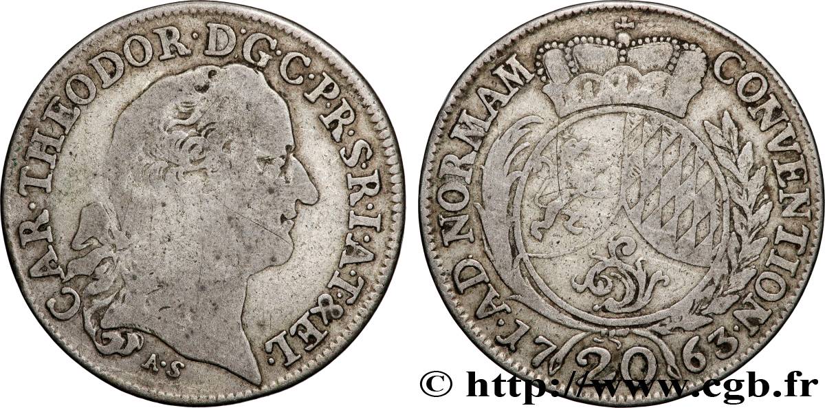 ALLEMAGNE - BAVIÈRE 20 Kreuzer Charles-Théodore 1763 Munich TB+