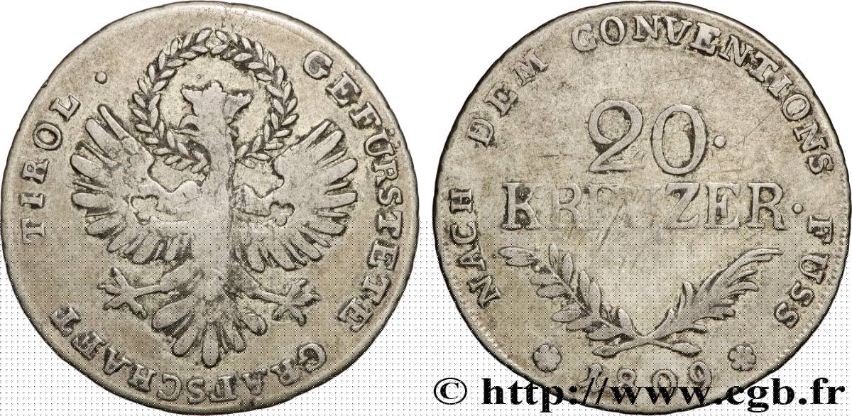 AUTRICHE - INSURRECTION DU TYROL 20 Kreuzer 1809 Hall TB+