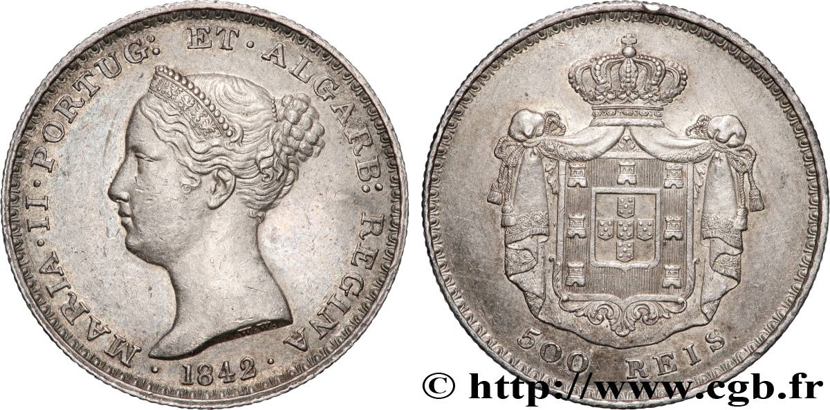 PORTUGAL - ROYAUME DE PORTUGAL - MARIE II  500 Réis  1842  TTB+
