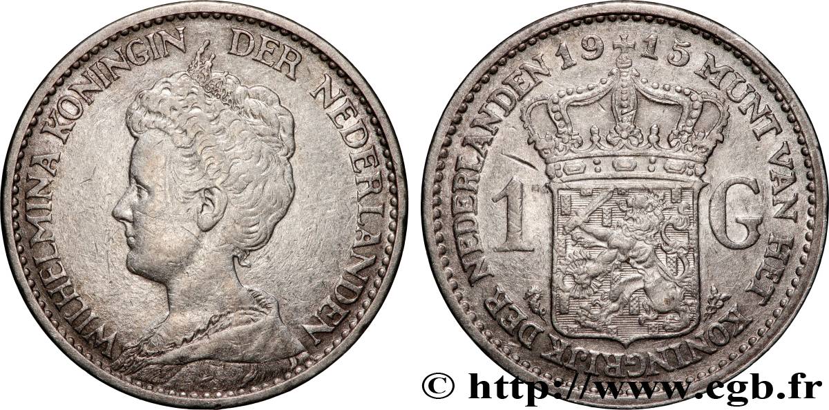 PAYS-BAS 1 Gulden Wilhelmina 1915 TTB
