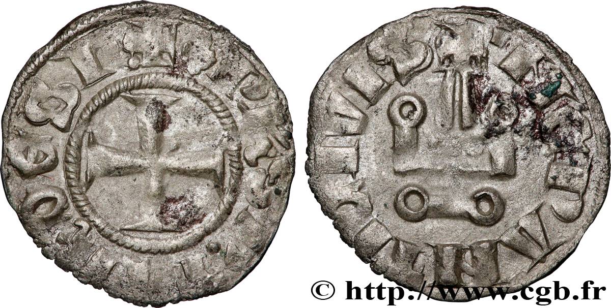CROISADES - EPIRE - PHILIPPE IER DE TARENTE Denier tournois n.d. Lépante TB+