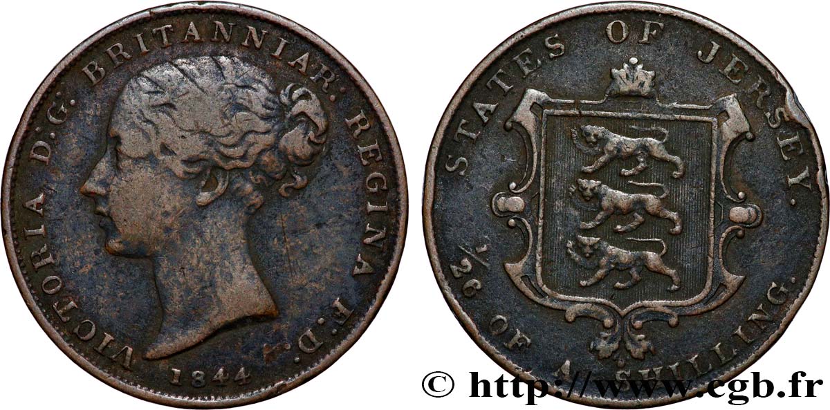 JERSEY 1/26 Shilling Victoria 1844 VF