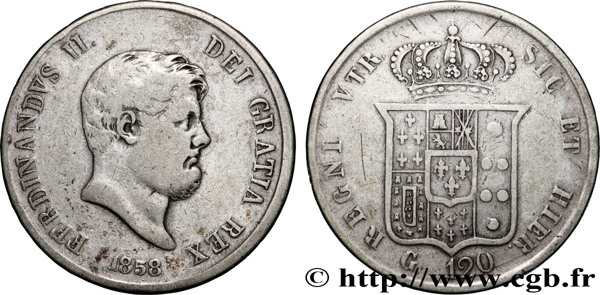 ITALIA - REINO DE LAS DOS SICILIAS 120 Grana Ferdinand II 1858 Naples BC+