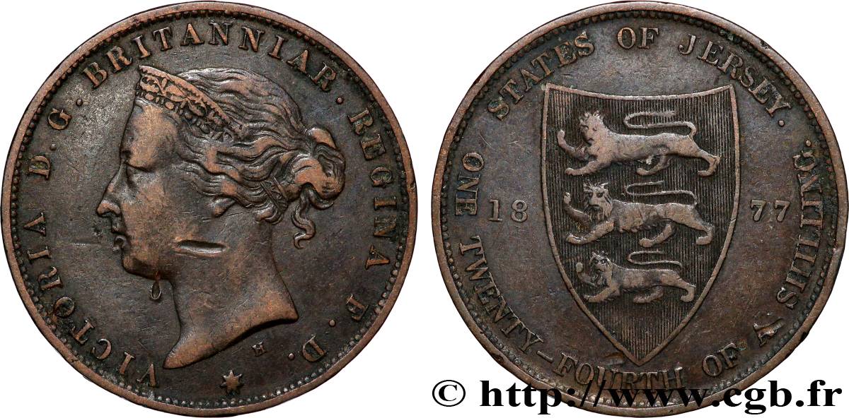 JERSEY 1/24 Shilling Reine Victoria 1877 Heaton TTB