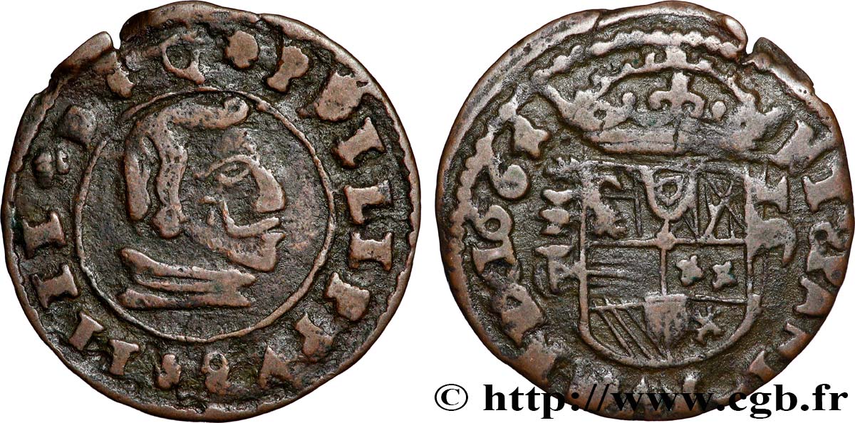 ESPAGNE - ROYAUME D ESPAGNE - PHILIPPE IV 16 Maravedis 1664 Burgos TB+