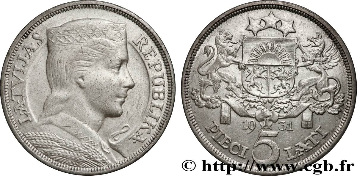 LATVIA 5 Lati 1931  AU