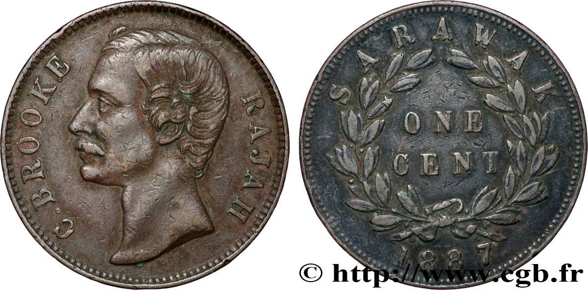 SARAWAK 1 Cent Sarawak Rajah J. Brooke 1887  TTB