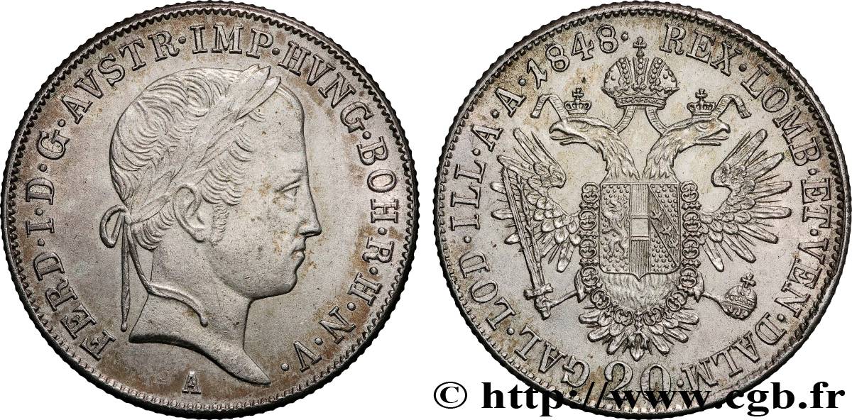 AUTRICHE 20 Kreuzer Ferdinand Ier 1848 Vienne SUP