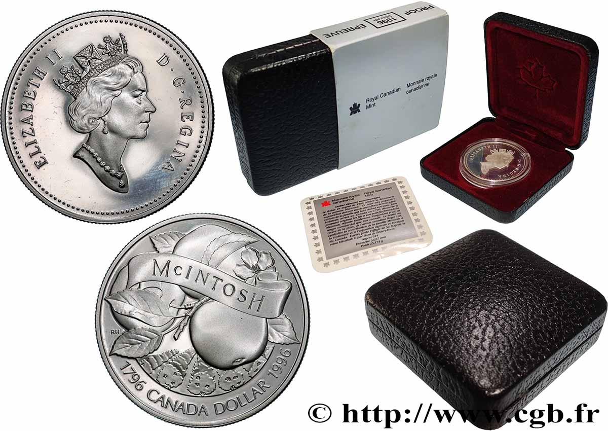CANADA 1 Dollar Proof 200e anniversaire de la pomme McIntosh 1996 MS