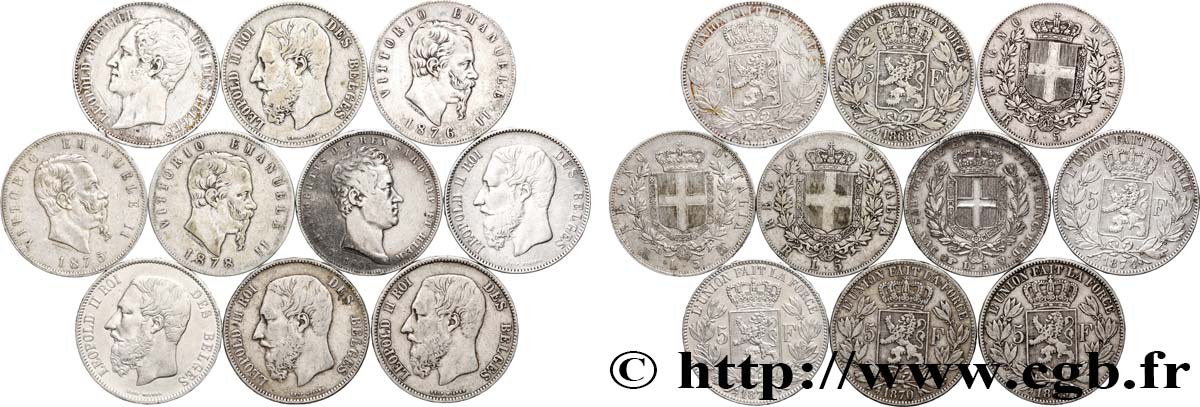 ARGENT D INVESTISSEMENT Lot de 10 écus de 5 Francs Union Latine n.d.  TB