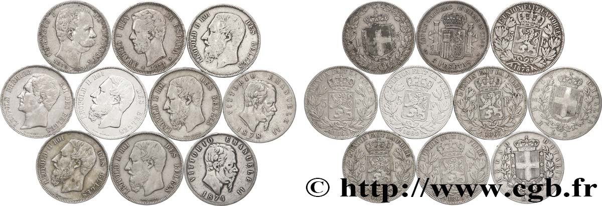 ARGENT D INVESTISSEMENT Lot de 10 écus de 5 Francs Union Latine n.d. TB