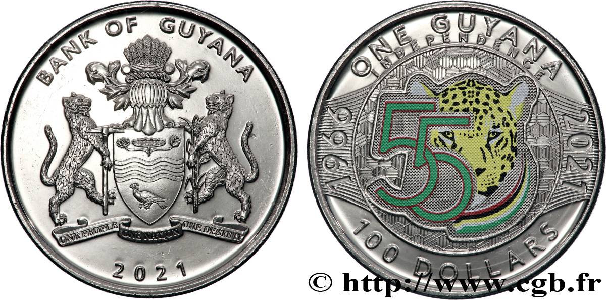 GUYANA 1 Guyana - 100 Dollars 55e anniversaire de l’indépendance 2021 Winnipeg SPL