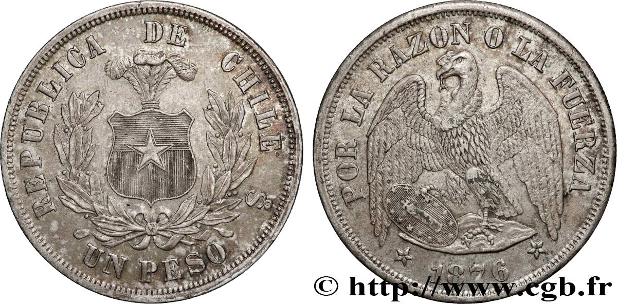 CHILI 1 Peso condor 1876 Santiago - S° TTB+
