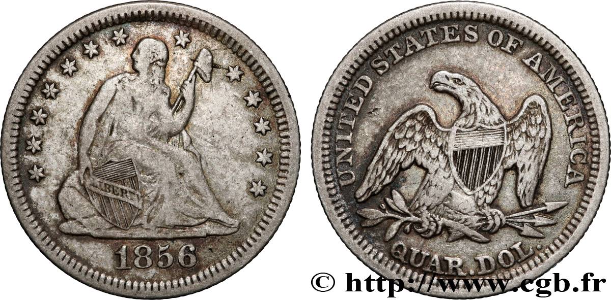 ESTADOS UNIDOS DE AMÉRICA 1/4 Dollar Liberté assise 1856 Philadelphie BC+/MBC