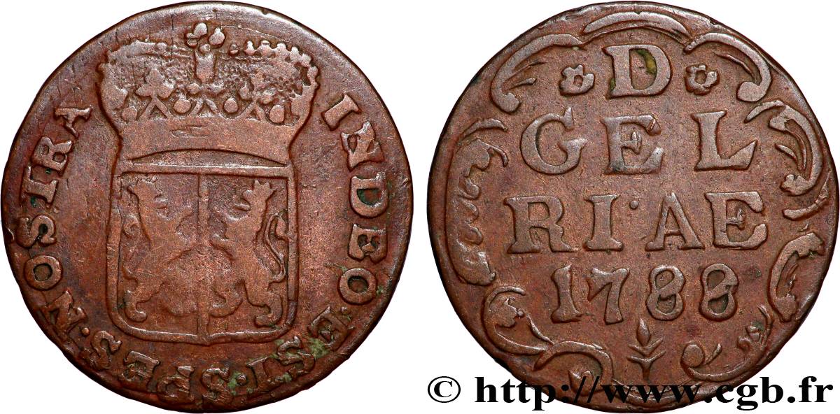 PAYS-BAS - PROVINCES-UNIES 1 Duit Gueldre 1788 Harderwijk TB+