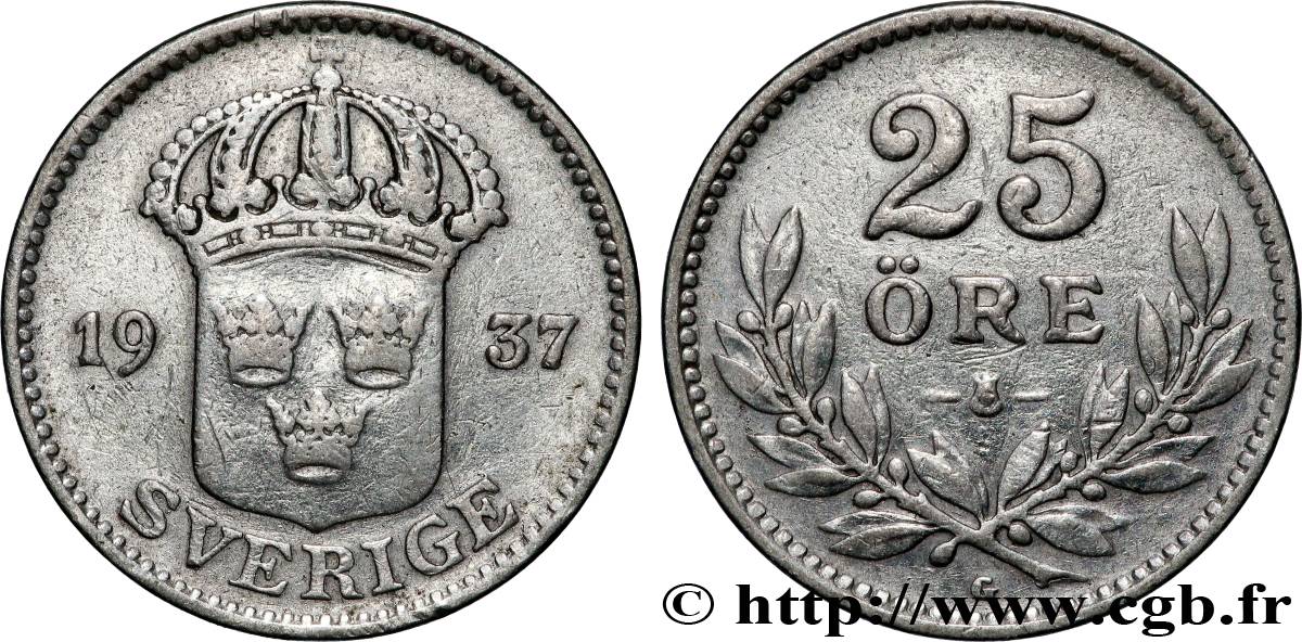 SUÈDE 25 Ore Gustave V 1937 Kungsholmen TTB