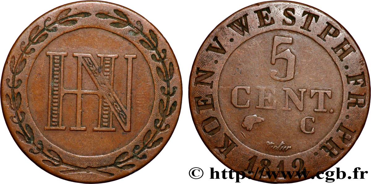 ALLEMAGNE - ROYAUME DE WESTPHALIE 5 Centimes Jérôme Napoléon 1812 Cassel TB+