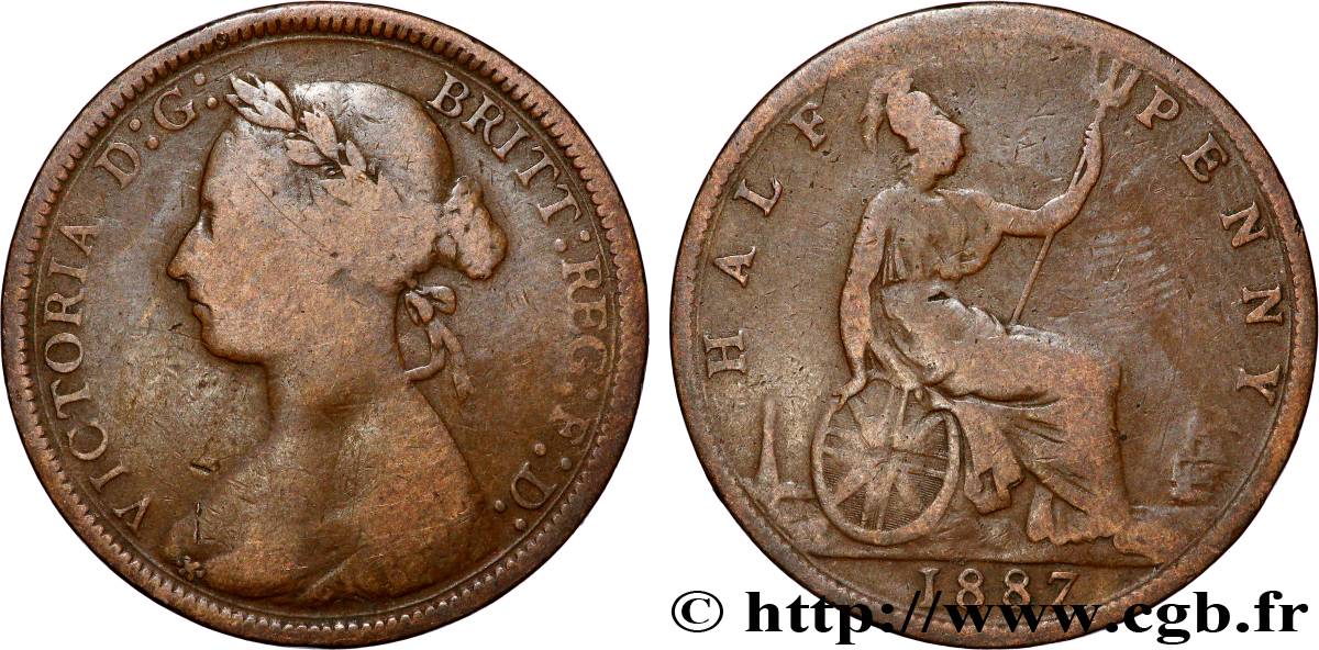 ROYAUME-UNI 1/2 Penny Victoria “Bun Head” 1887 Londres TB