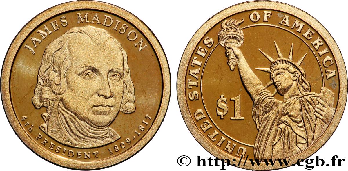 ÉTATS-UNIS D AMÉRIQUE 1 Dollar Présidentiel Proof James Madison 2007 San Francisco FDC