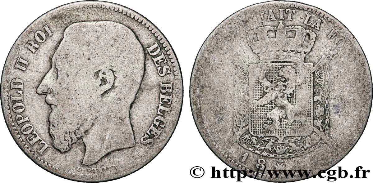 BELGIQUE 2 Francs Léopold II légende française 1867 Bruxelles TB