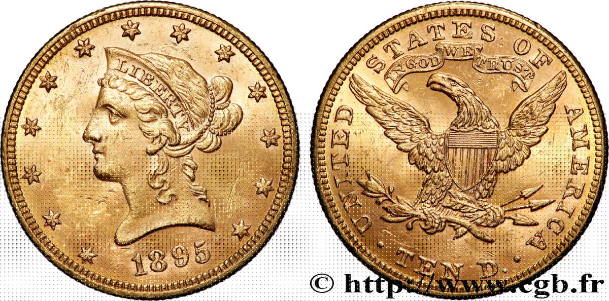 OR, PALLADIUM ET PLATINE INVESTISSEMENT 10 Dollars  Liberty  1895 Philadelphie TTB+