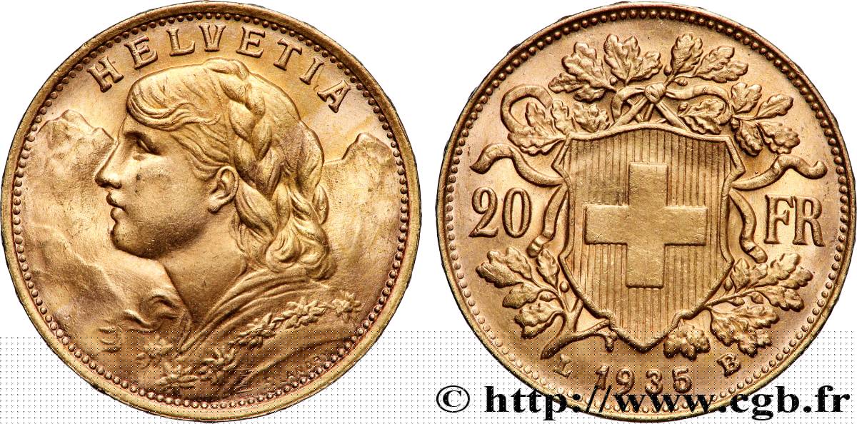 OR, PALLADIUM ET PLATINE INVESTISSEMENT 20 Francs Vreneli 1935 Berne SUP