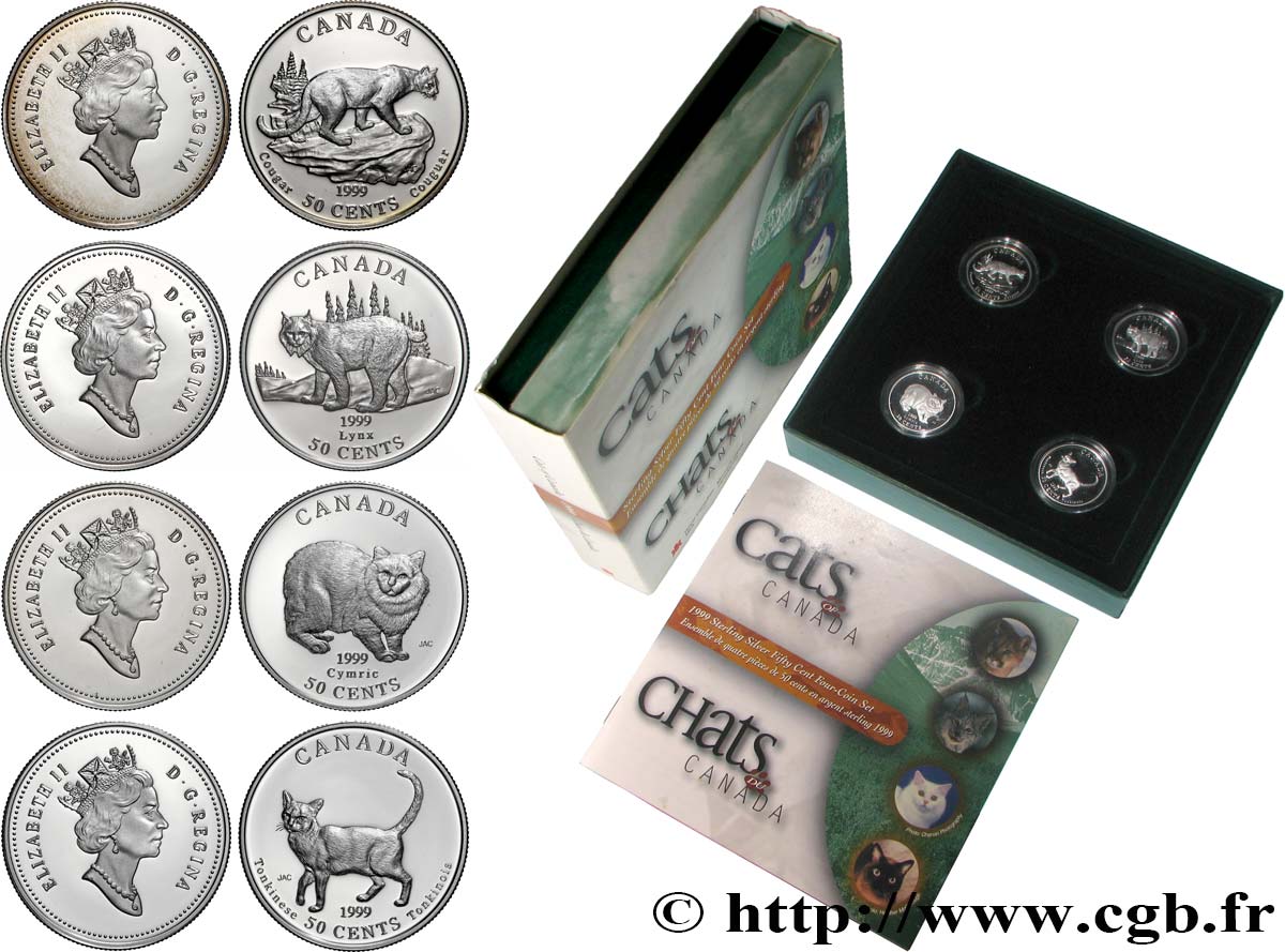 CANADA Coffret 4 x 50 Cents Proof Les Chats du Canada 1999 FDC