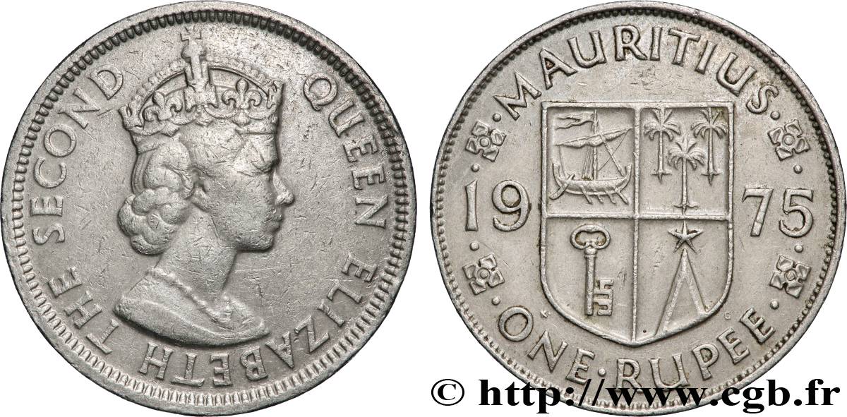 ÎLE MAURICE 1 Rupee (Roupie) Elisabeth II 1975 Londres TTB