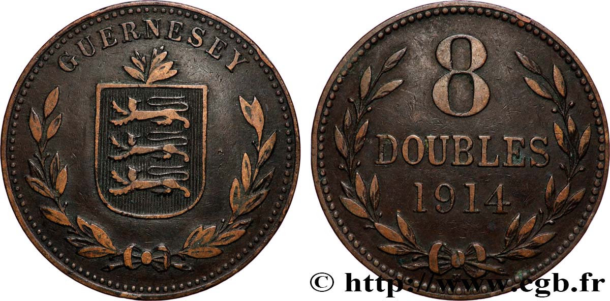 GUERNESEY 8 Doubles armes du baillage de Guernesey 1914 Heaton TTB
