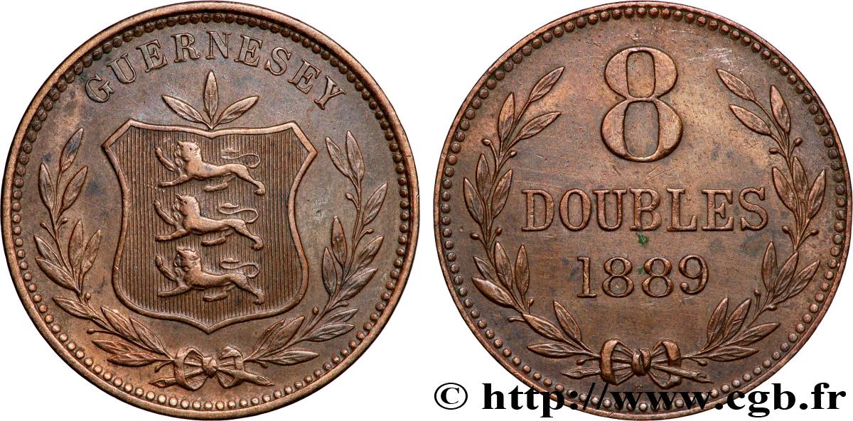 GUERNSEY 8 Doubles armes du baillage de Guernesey 1889 Heaton AU