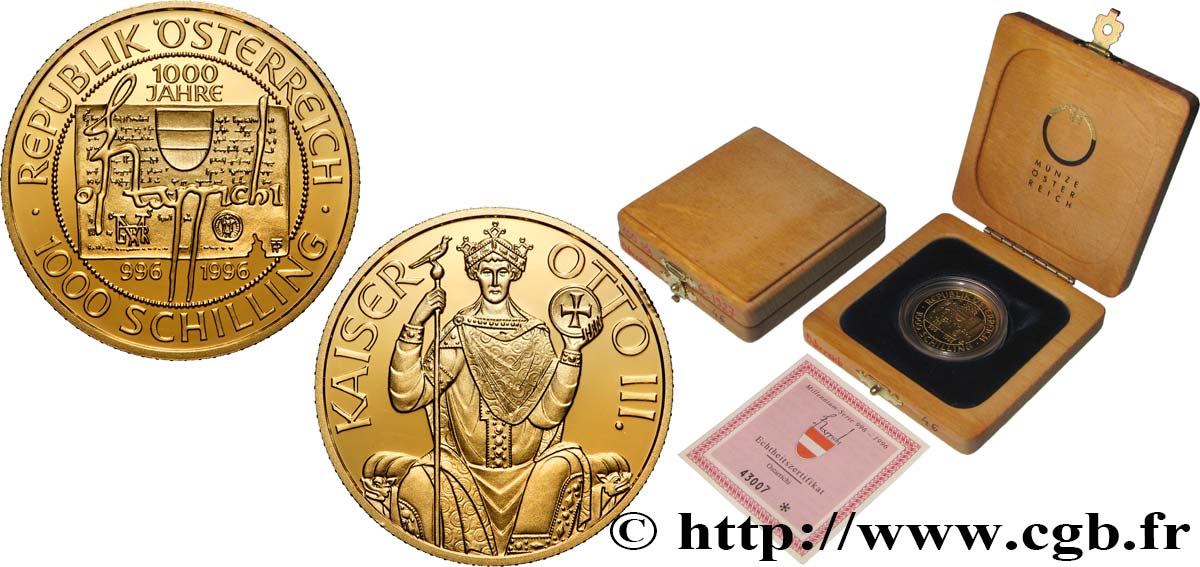 AUTRICHE 1000 Schilling Proof Othon III 1996 FDC