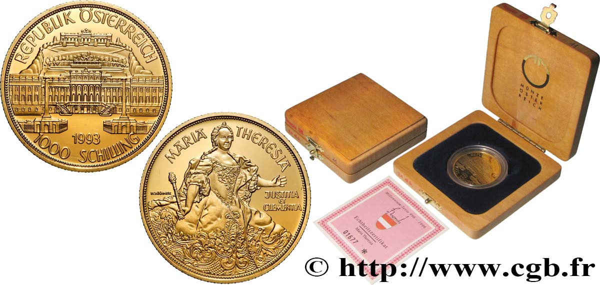 AUTRICHE 1000 Schilling Proof Marie-Thérèse 1993 FDC