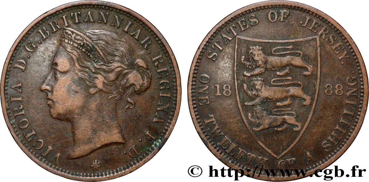 JERSEY 1/12 Shilling Reine Victoria 1888 Londres TTB