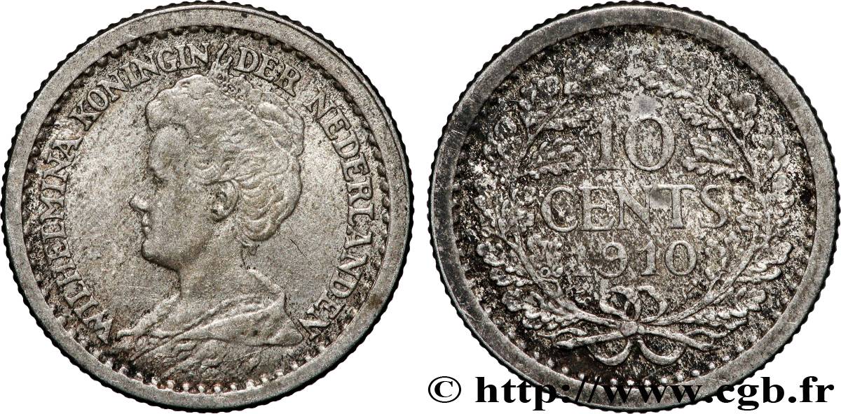 PAYS-BAS - ROYAUME DES PAYS-BAS - WILHELMINE 10 Cents  1910 Utrecht TTB