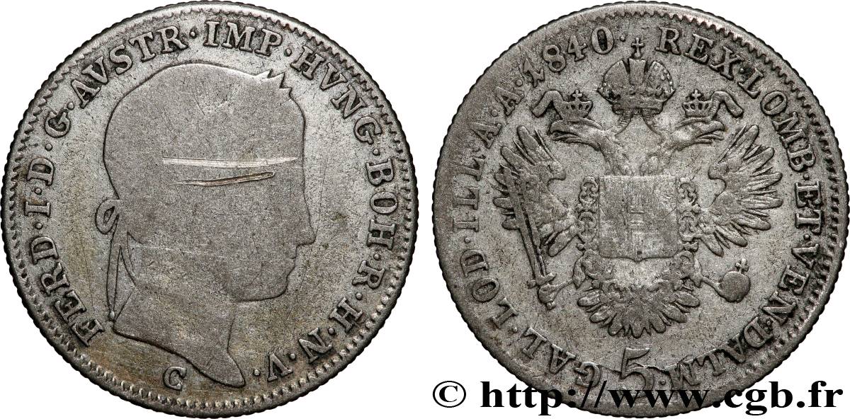 AUTRICHE 5 Kreuzer Ferdinand Ier 1840 Prague TB