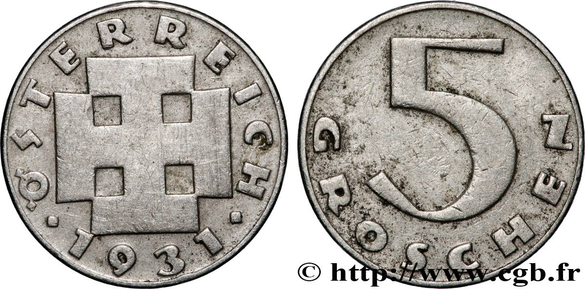 AUTRICHE 5 Groschen 1931 Vienne TTB+