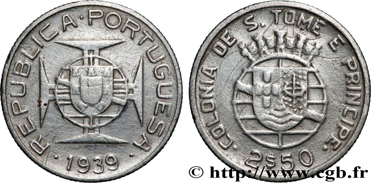 SAINT THOMAS et PRINCE 2,50 Escudos colonie portugaise 1939 Lisbonne TB