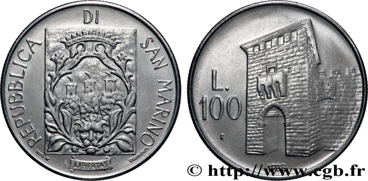 SAINT-MARIN 100 Lire fortifications 1988 Rome SPL