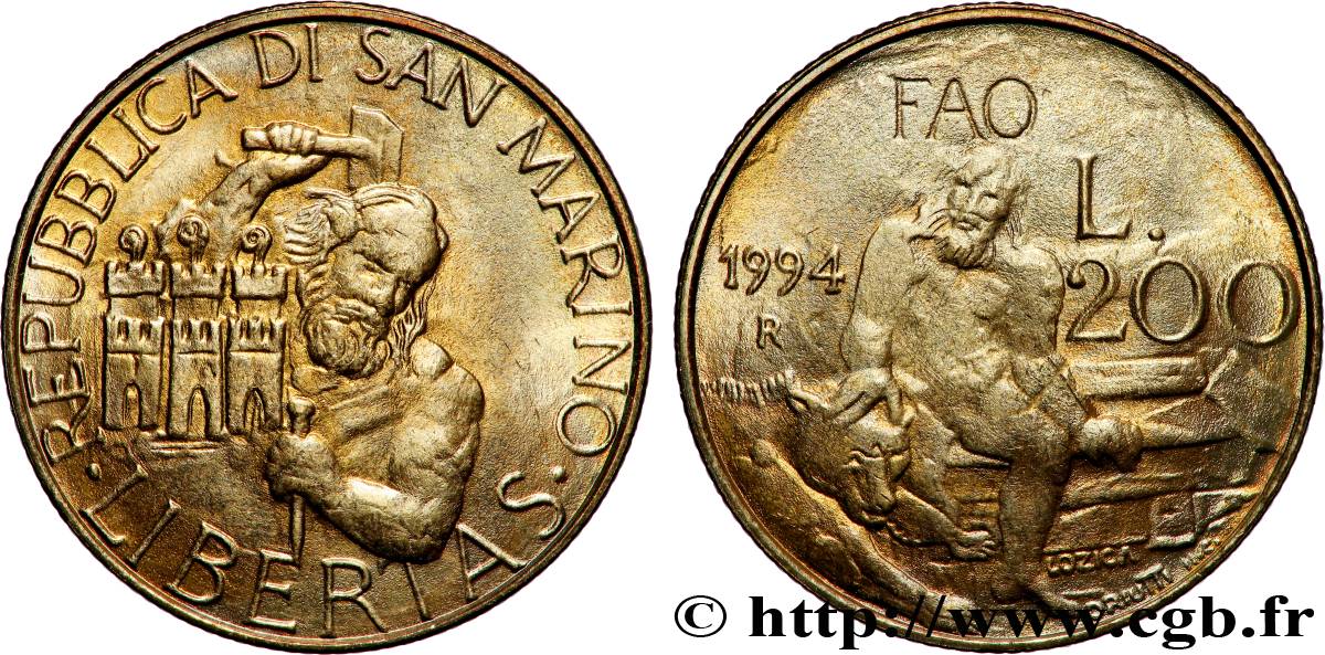 SAINT-MARIN 200 Lire FAO Saint Marin 1994 Rome SUP