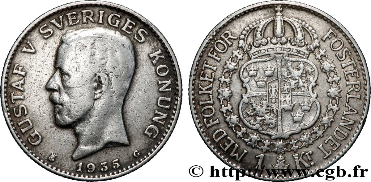 SUÈDE 1 Krona Gustave V 1935 Kungsholmen TB+