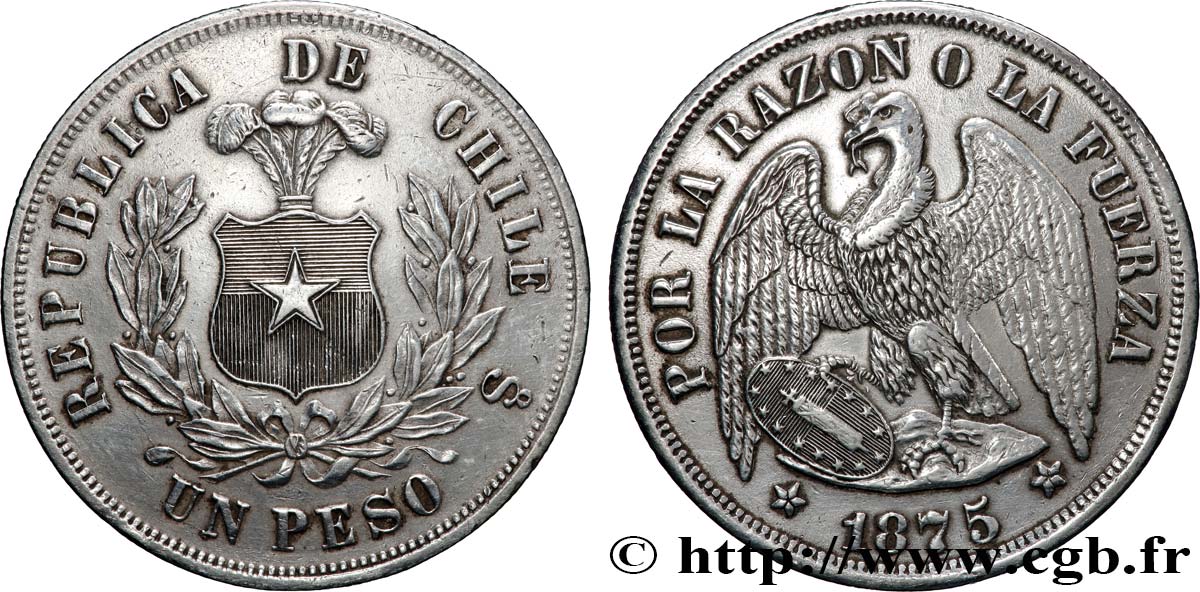 CHILI 1 Peso condor 1875 Santiago TTB