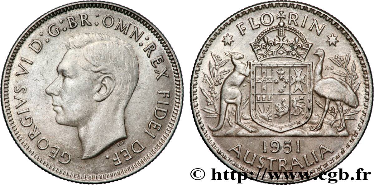 AUSTRALIA 1 Florin Georges VI 1951 Melbourne AU
