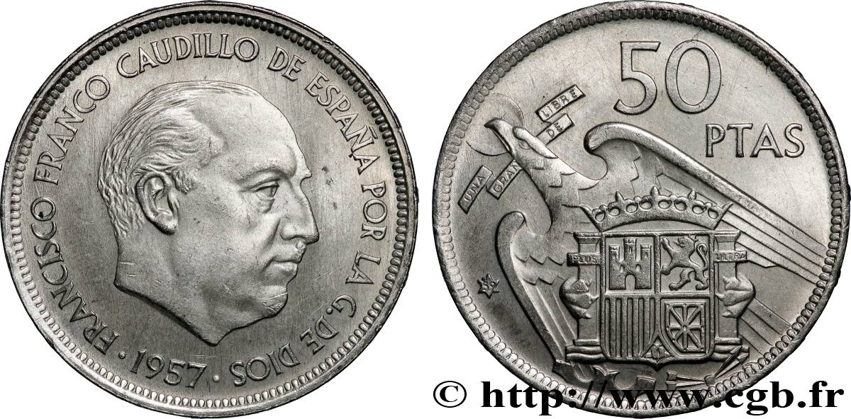 SPAIN 50 Pesetas Francisco Franco (59 dans l’étoile) 1957 Madrid AU