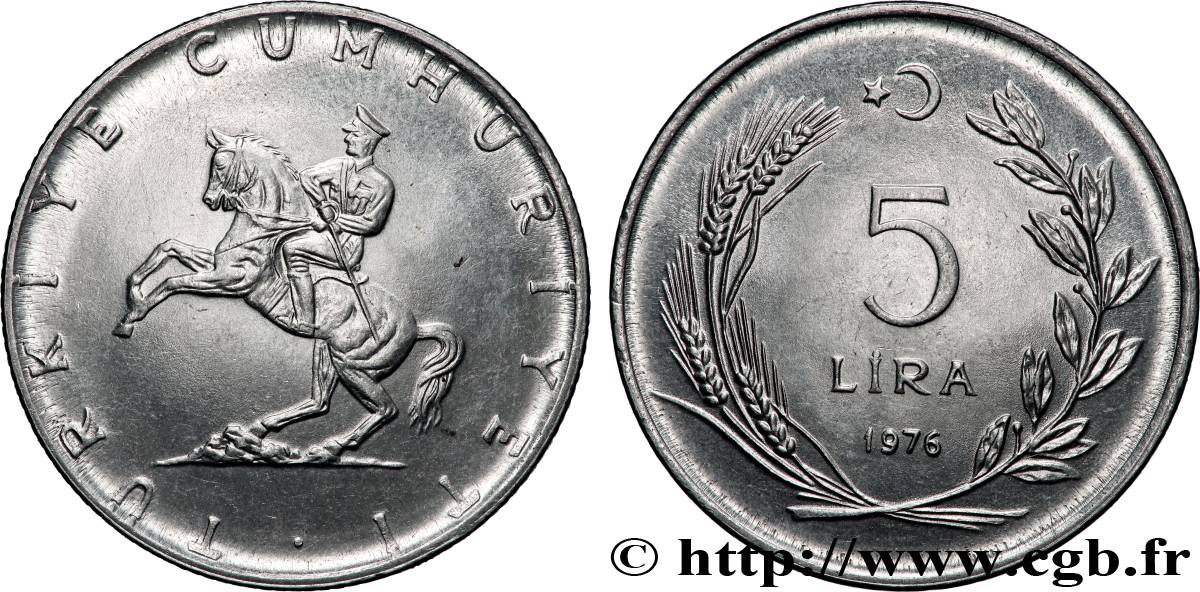 TURQUIE 5 Lira Atatürk à cheval 1976 Istanbul SUP